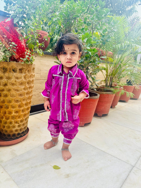 Purple Embroidered Traditional Kurta Pyjama Set for Baby Boys